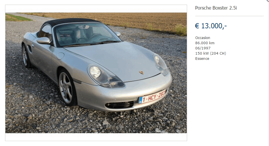 Porsche Boxster 2.5i d'occasion, Essence, € 13.000,- à Florennes